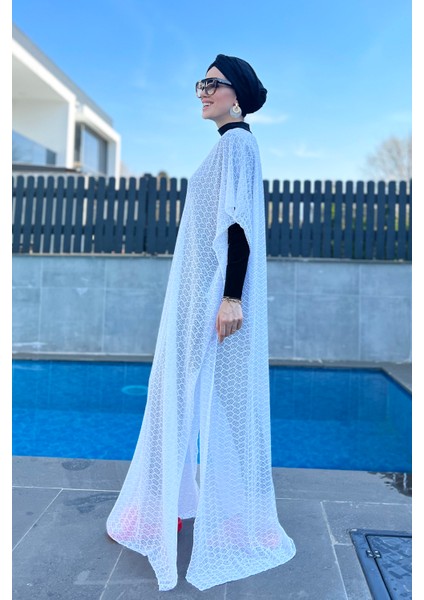 Üzerine Örme Kaftan Pareo 430-T2 Beyaz indirimleri