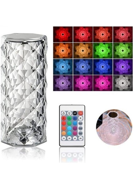 Dekoratif Hediye Ledli USB Şarjlı Dokunmatik Kristal Elmas LED Masa Lambası Kumandalı Rgb Model