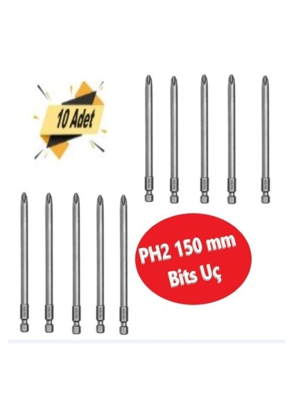 Bits Uç, Yıldız Matkap Ucu PH2X150 mm 10 Adet