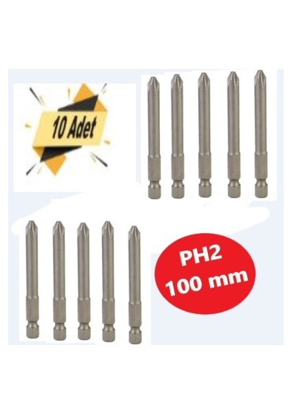 Bits Uç, Yıldız Matkap Ucu PH2X100 mm 10 Adet