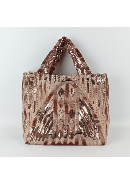 Woody Cord Tasarım Kadın Abiye Çanta - Bronz Payet