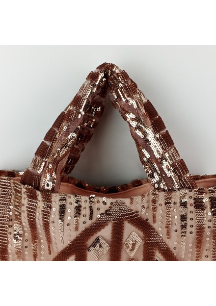 Woody Cord Tasarım Kadın Abiye Çanta - Bronz Payet fiyatları