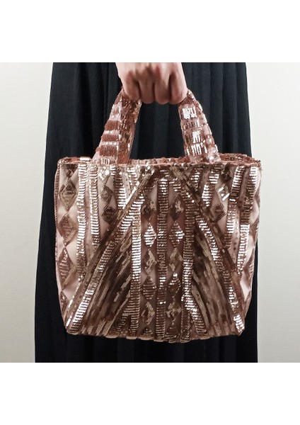 Woody Cord Tasarım Kadın Abiye Çanta - Bronz Payet fırsatları