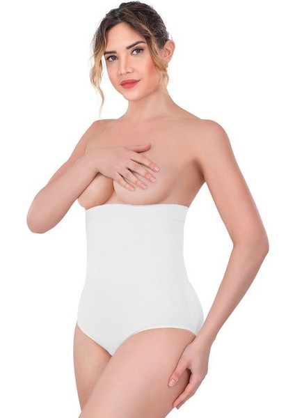 Beyaz Emay 2080 Yüksek Bel Çıtçıtlı Slip Korse
