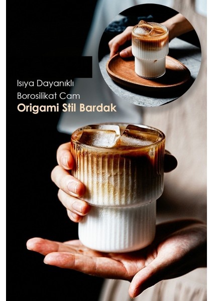 300 ml Isıya Dayanıklı Origami Stil Bardak | Kahve ve Sunum Bardağı | Borosilikat Bardak 300 ml