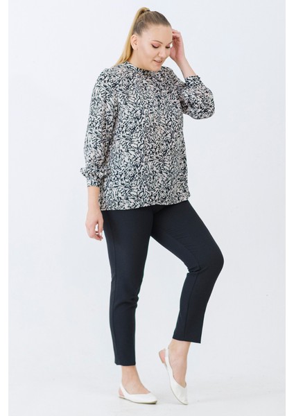 Even Plus Size Parlak Zebra Desen Büyük Beden Bluz 46 Beden