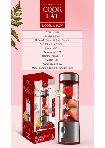 Şarjlı 450 ml 6 Bıçaklı Paslanmaz Çelik Buz Kırabilen Kişisel Blender Smoothie Blender Shakentake