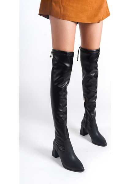 Khaiten Siyah Streç Dizüstü Kalın Topuklu Esnek Çorap Çizme fırsatları
