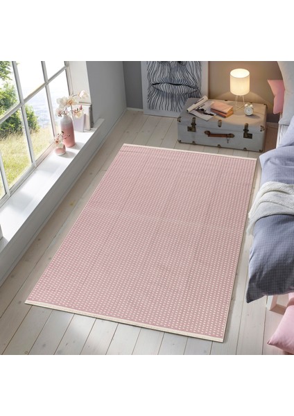 Serenityspace Kaymaz Taban, Yıkanabilir, Katlanabilir, Nefes Alabilir, Pamuk Dokuma Dekoratif Pembe Homesteadart Rugs Kilim