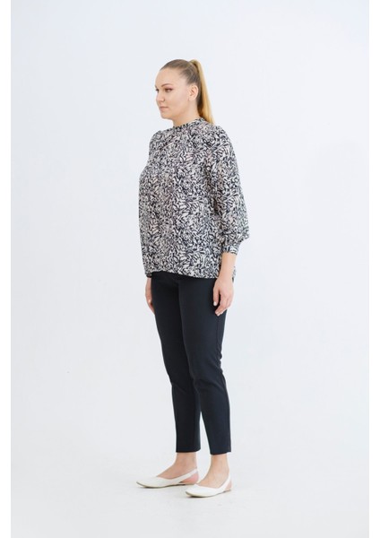 Even Plus Size Parlak Zebra Desen Büyük Beden Bluz 46 Beden