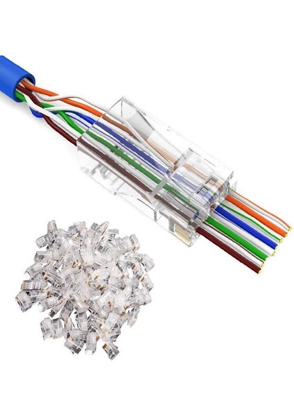 Yeni Nesil Delikli Cat6 Ez RJ45 Konnektör UTP Jack 100 Adet