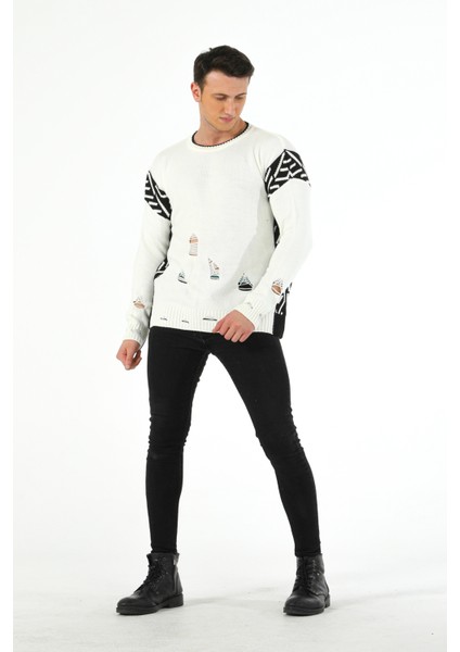 Fashion Tarz Da Yırtıklı Intersiye Desen Bisiklet Yaka Spor Triko Kazak fiyatları