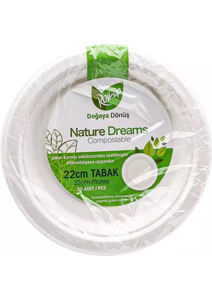 Nature Ekolojik Karton Kağıt Parti Tek Kullanımlık Tabak - 22 Cm. - 50 Adetlik 10 Paket