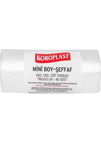 Eko Endüstriyel Çöp Poşeti Mini Boy 40 x 50 cm 40 Adet - Şeffaf