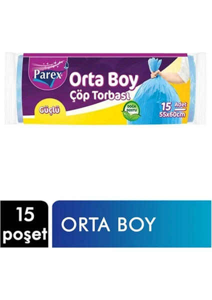 Güçlü Çöp Poşeti Orta Boy 55 x 60 cm 15 Adet - Mavi