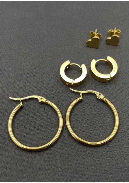 Gold Renk 6'lı Şekilli Çelik Küpe Seti