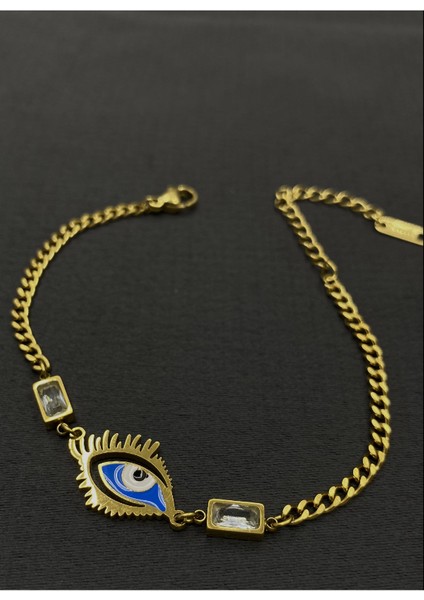 Gold Renk Göz Detaylı Çelik Bileklik