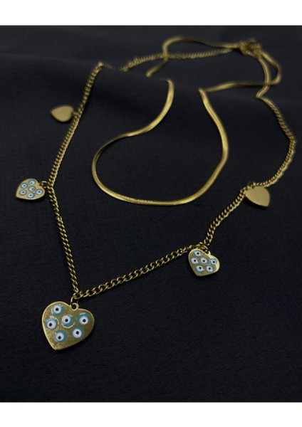 Gold Renk Italyan Şekilli Ikili Çelik Kolye