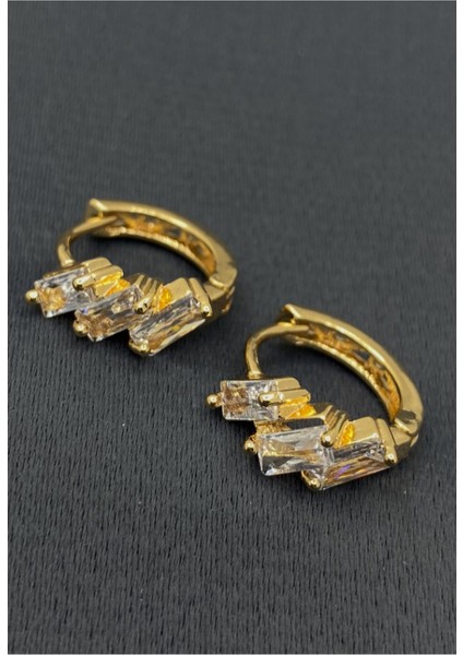 Gold Rose Renk Zirkon Taşlı Halka Küpe