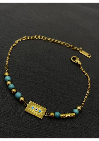 Gold Renk Şekilli Renkli Çelik Bileklik