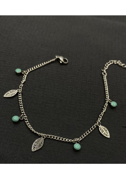 Gümüş Renk Yaprak Desenli Çelik Bileklik