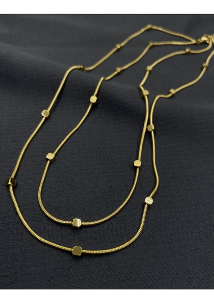 Gold Renk Italyan Zincirli Ikili Çelik Kolye