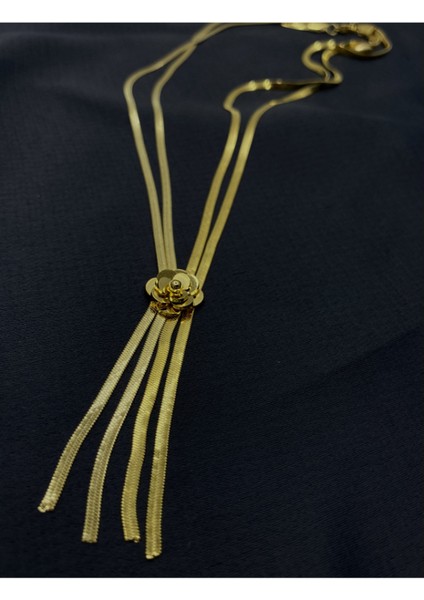 Gold Renk Italyan Zincirli Gül Figürlü Çelik Kolye