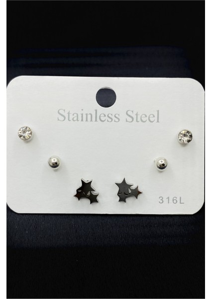 Gümüş Renk Şekilli Çelik Küpe Seti