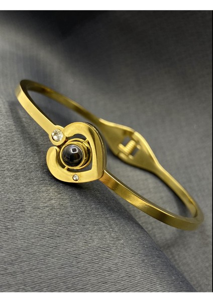 Gold Renk Camdan Seni Seviyorum Yazılı Çelik Cartier Kelepçe Bileklik