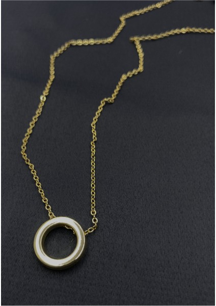 Gold Renk Ince Zincirli Daire Figürlü Zirkon Kolye