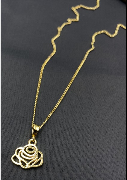 Gold Renk Zarif Zincirli Gül Figürlü Zirkon Kolye