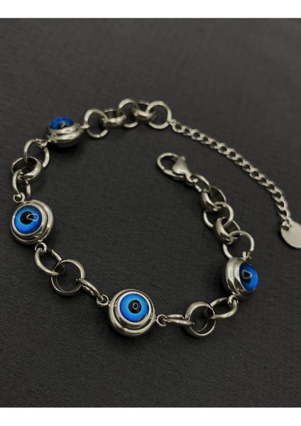 Gümüş Renk Renkli Çelik Bileklik