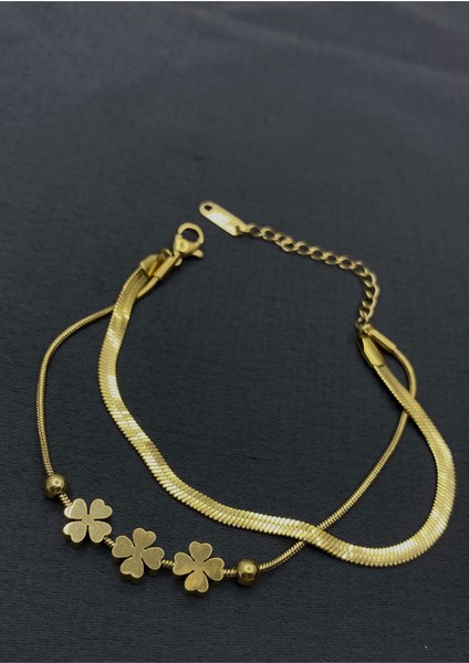 Gold Renk Ikili Şekilli Çelik Bileklik