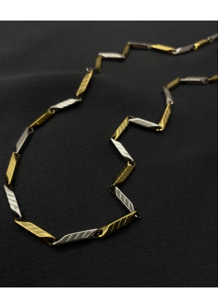 Gold Gümüş Detaylı Erkek Çelik Kolye