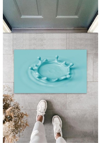 Dijital Baskı Mavi Su Damlası Paspas K-3137