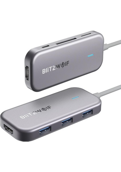 Blitzwolf® Bw-Th5 3'ü 1 Arada USB 3.0 Tf Kart Okuyucu ile 7 In 1 Usb-C Veri Merkezi Usb-C Pd Şarj Macbooklar Için 4K Ekran USB Hub