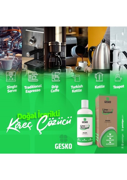 Kahve Makineleri Sıcak Su Isıtıcıları Çaydanlık Kettle Kireç Çözücü 100 ml