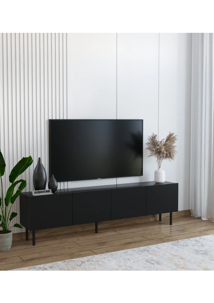 Suba Home Minimalist 160 cm Demir Ayaklı Siyah Tv Ünitesi - İdeal Ebatlarla Modern Tasarım