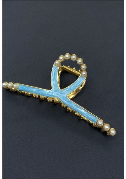 Gold Çelik Mavi Sedef Renk Incili Yeni Sezon Kadın Saç Tokası 11CM