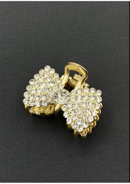 Gold Taşlı Fiyonk Modelli Kıstırma Saç Tokası 3cm