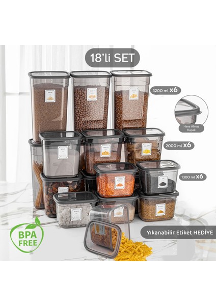 18'li Etiketli Multi Dikdörtgen Saklama Kabı Mikrodalga ve Difriz Uyumlu 6x(1,3 Lt-2 Lt-3,2 Lt)