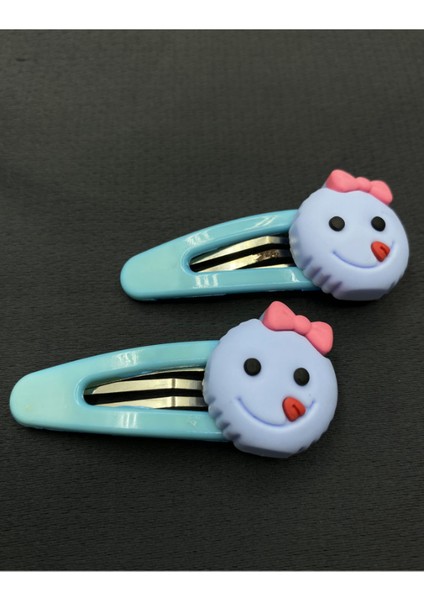 Mavi Renk Silikon Modelli Ikili Çıt Çıtlı Çocuk Saç Tokası