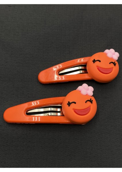 Turuncu Renk Silikon Modelli Ikili Çıt Çıtlı Çocuk Saç Tokası