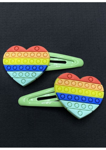 Yeşil Renk LEGO Model Kalp Çıt Çıtlı Ikili Çocuk Saç Tokası