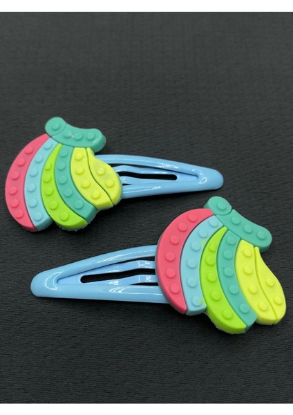 Mavi Renk LEGO Model Muz Çıt Çıtlı Ikili Çocuk Saç Tokası