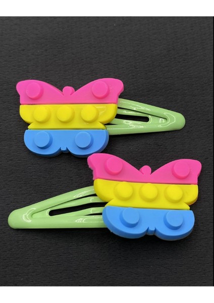 Yeşil Renk LEGO Model Kelebek Çıt Çıtlı Ikili Çocuk Saç Tokası