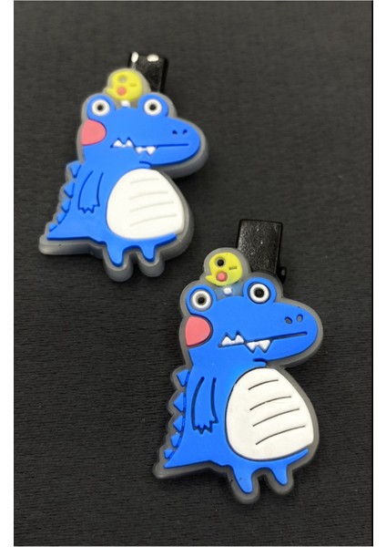 Mavi Renk Dinozorlu Maşa Çocuk Saç Tokası 4cm