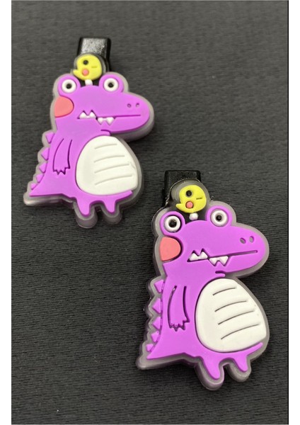 Mor Renk Dinozorlu Maşa Çocuk Saç Tokası 4cm