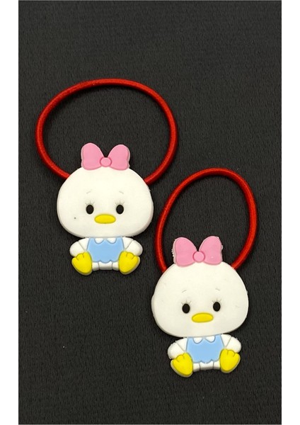 Kırmızı Silikonlu Civcivli Ikili Lastik Çocuk Saç Tokası