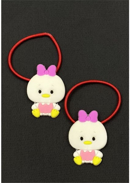 Kırmızı Silikonlu Civcivli Ikili Lastik Çocuk Saç Tokası